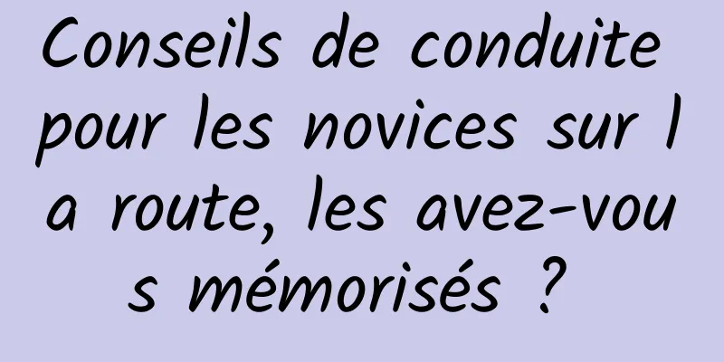 Conseils de conduite pour les novices sur la route, les avez-vous mémorisés ? 