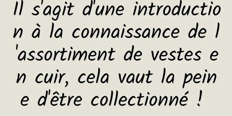 Il s'agit d'une introduction à la connaissance de l'assortiment de vestes en cuir, cela vaut la peine d'être collectionné ! 